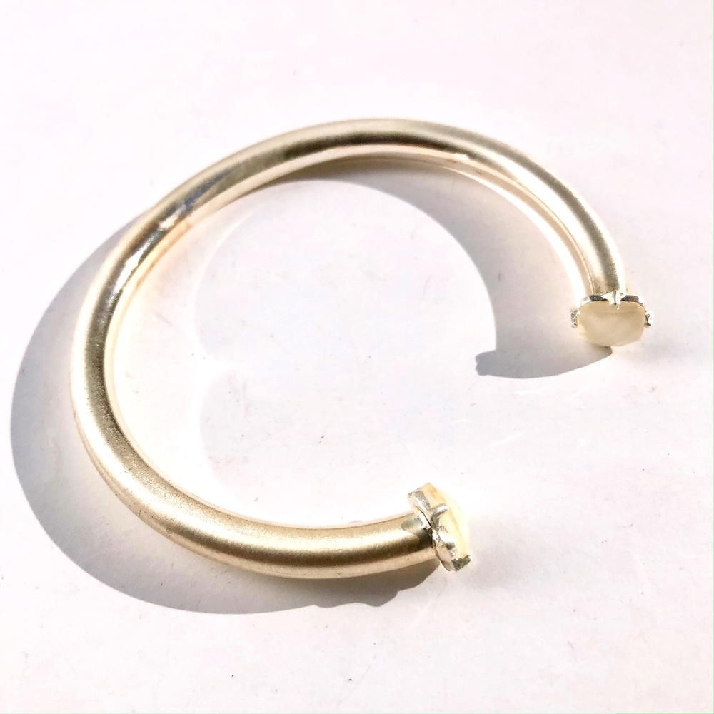 cuff bracelet open bangle brushed champagne w/ cream faceted shimmery jewels